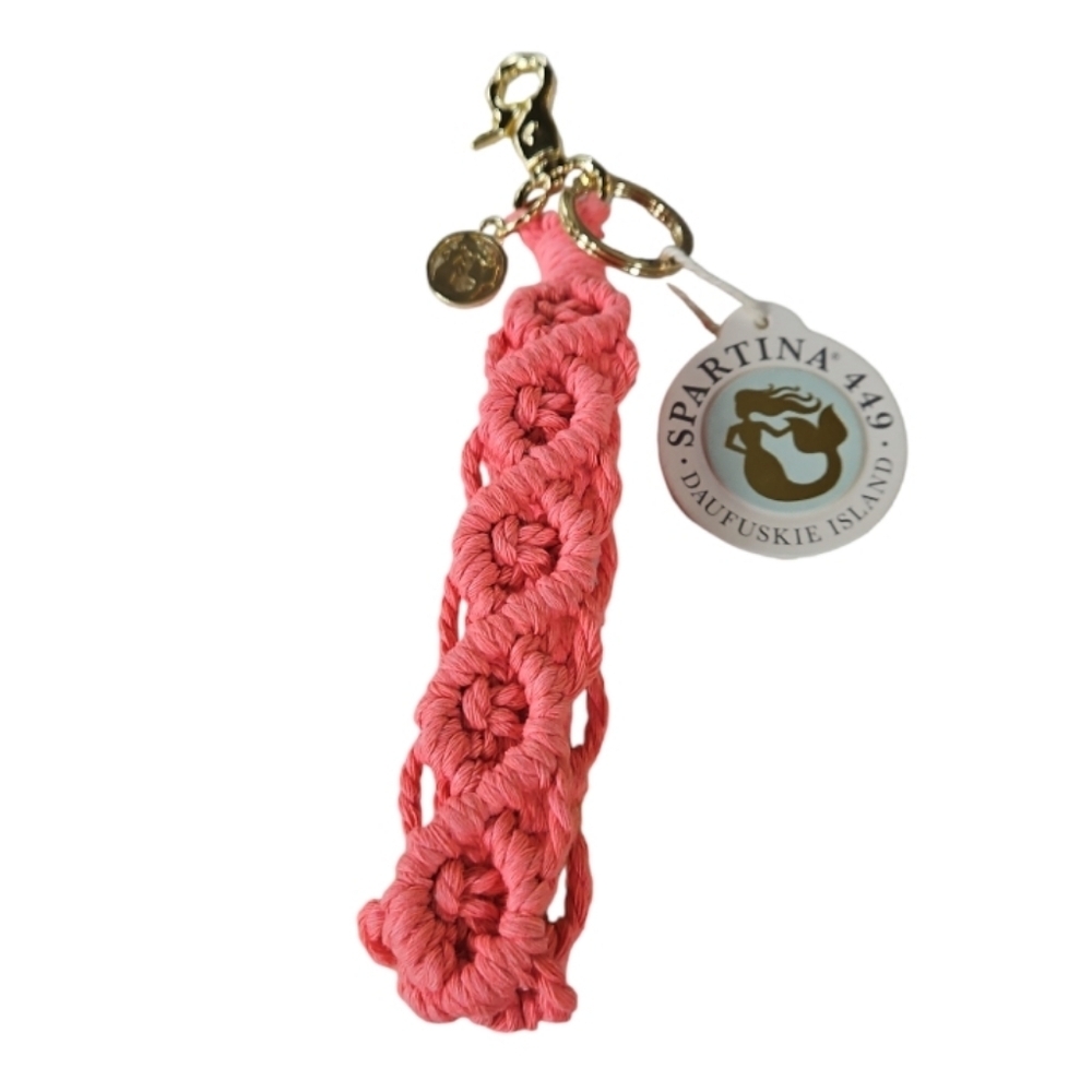 Spartina 449 Macrame Wristlet Keychain Pink NEW